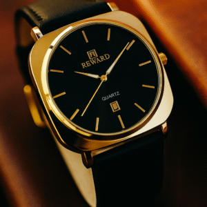 Reward Quartz Wristwatch – Silver Case with Black Dial & Strap