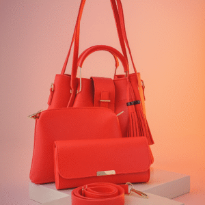 4-in-1 Red Handbag Set – Tote, Crossbody, Clutch & Pouch