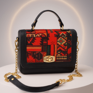 Ethnic Pattern Crossbody Handbag with Leather Detailing